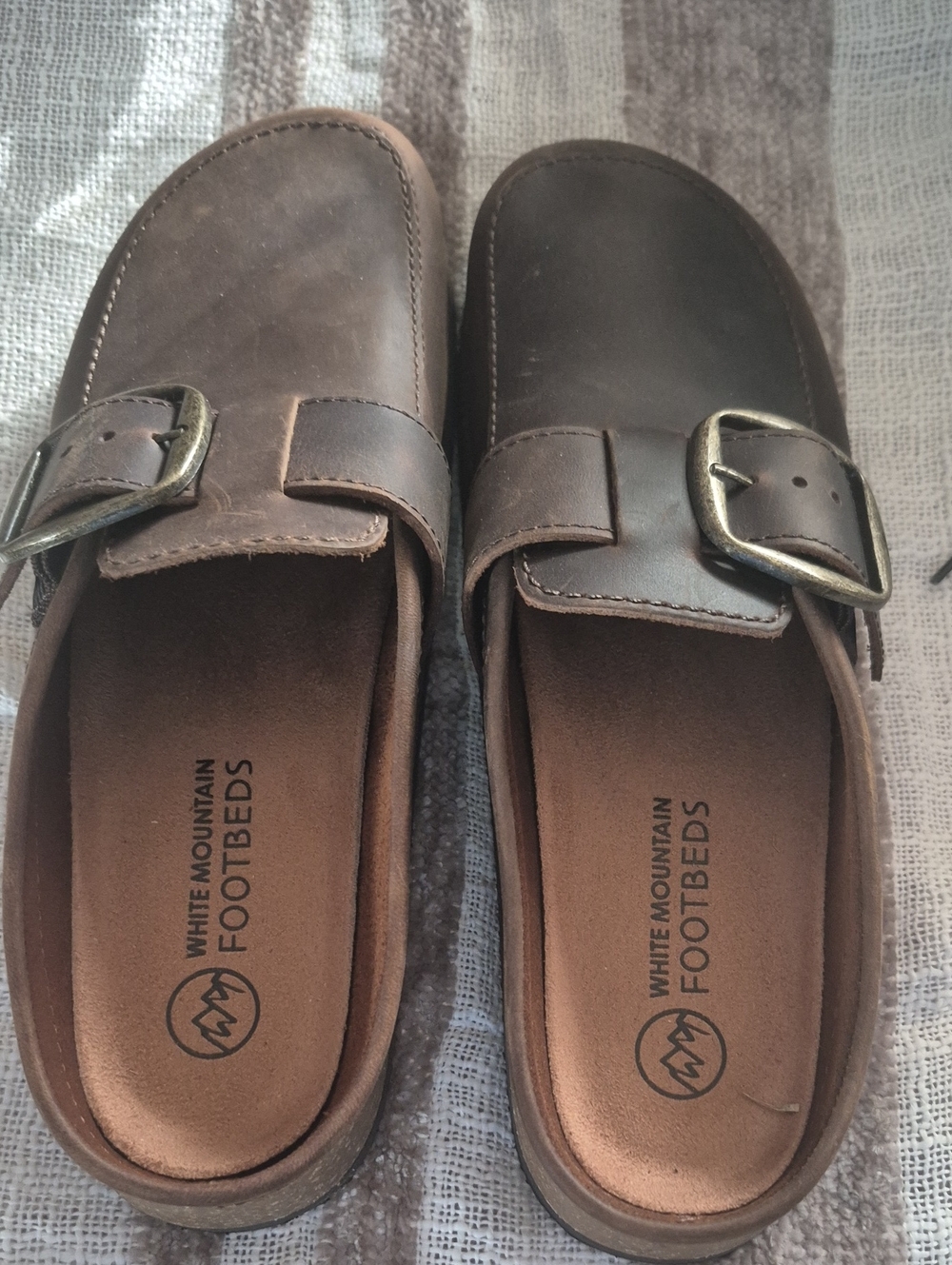 White Mountain Brown Leather Slip-On Buckle Clogs